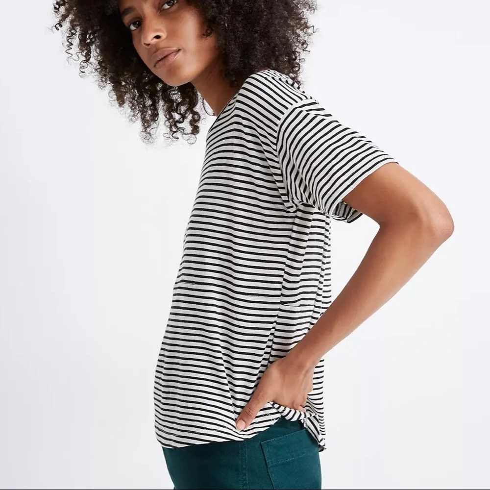 Madewell | B&W Whisper Cotton Crewneck Tee Shirt Top - Size XS - Picture 3 of 11